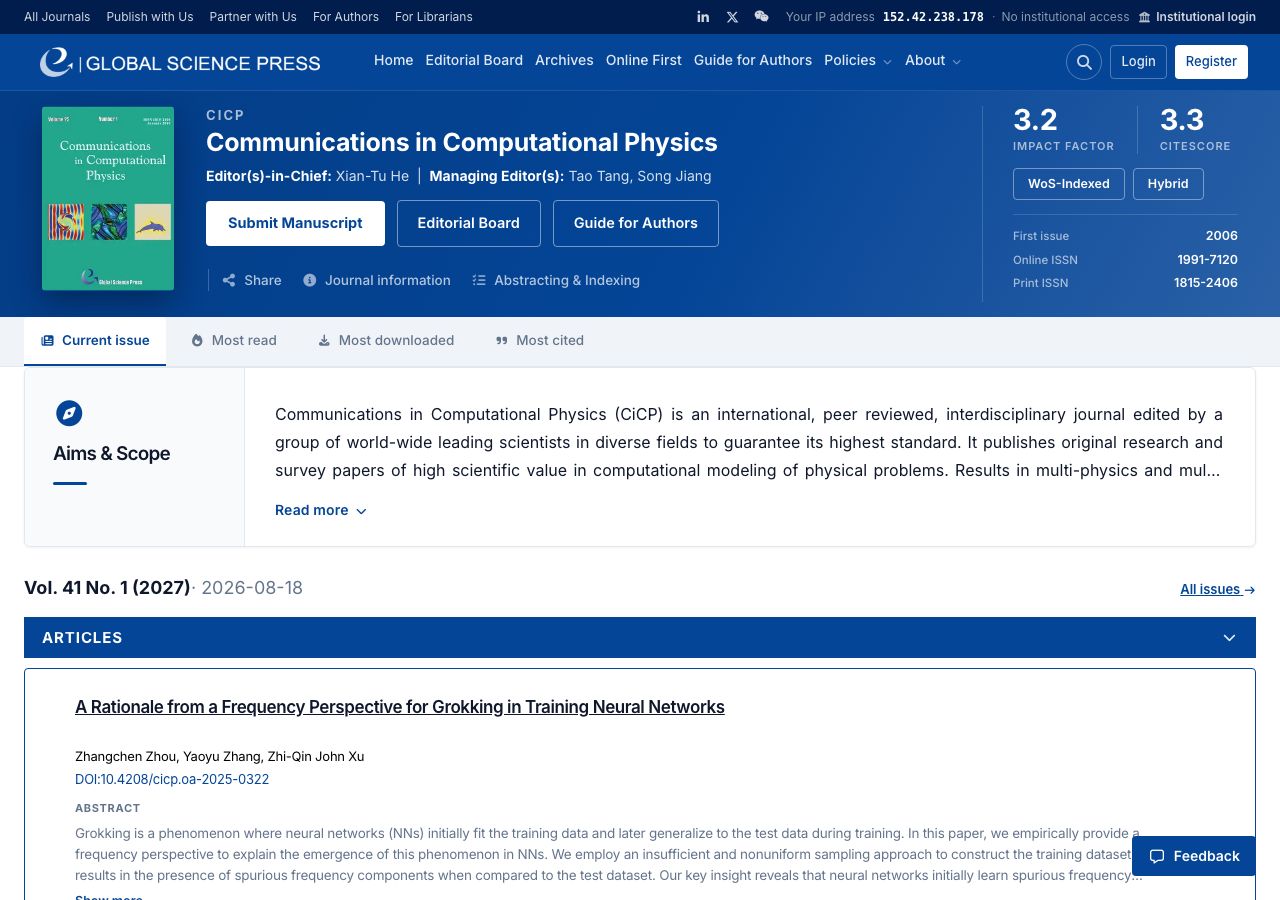 Journal home page with cover, editors, impact factor and CiteScore, submit manuscript button, aims and scope, current issue